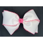 White / Hot Pink Pico Stitch Bow - 6 Inch